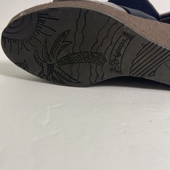 BRIGHTON Dream Brown Black Silver Leather Wedge Slip On Summer Sandals Size 7 - Picture 7 of 11